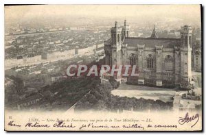 Postcard Old Lyon Notre Dame Fourvi?res shooting Tower METALIQUE