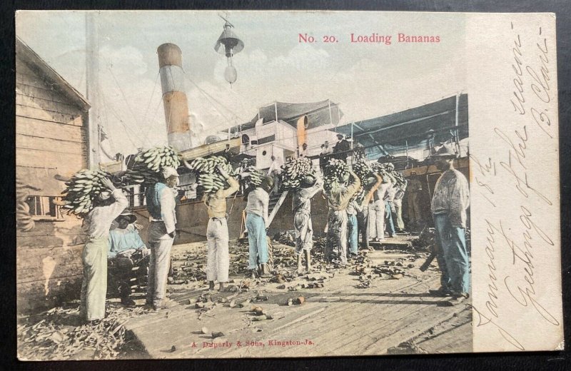 1906 Kingston Jamaica Picture Postcard Cover To Boston MA USA Loading Bananas 