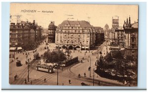 1925 Scene at Karlsplatz Munich Germany Trolley Car Vintage Posted Postcard