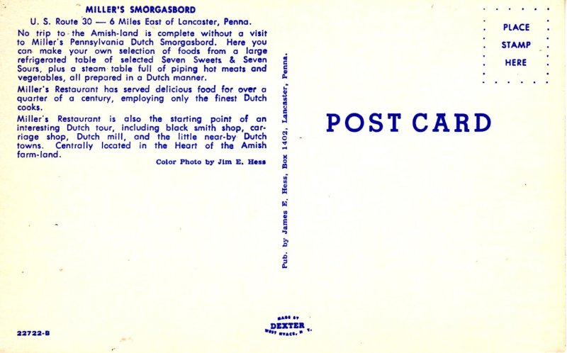 Lancaster, Pennsylvania - Miller's Smorgasbord Restaurant - in the 1950s