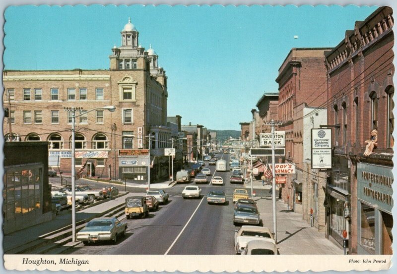 c1970s Houghton MI Downtown Sheldon Ave US 41 Isle Royale St Douglass Hotel 7P