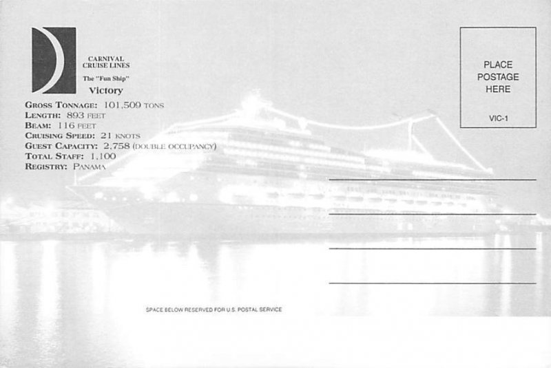 Victory Carnival Cruise Line Ship Unused 