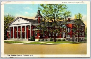 Vtg Cullman Alabama AL First Baptist Church 1930s View Linen Postcard