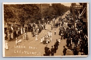 J87/ Crestline Ohio RPPC Postcard c1910 Labor Day Parade Crowd 1570