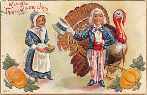 H95/ Patriotic Postcard c1910 Uncle Sam Thanksgiving Turkey  217