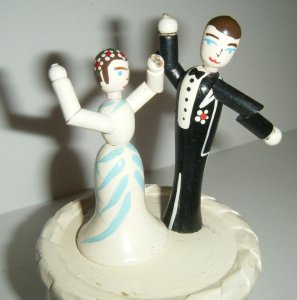 Vintage Push Button Puppet Bridge & Groom Wedding Couple On Cake Thumb Toy