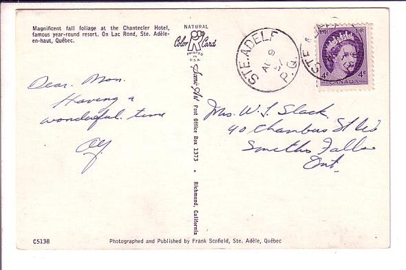 Fall Foliage, Chantecler Hotel, Ste Adele en Haut  Quebec,  Used 1957