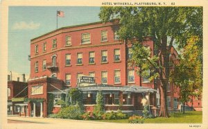 Plattsburg New York Hotel Witherill roadside linen Postcard 22-460
