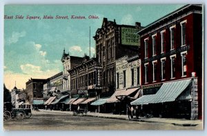 1910 Kenton Ohio OH Postcard East Side Square Main Street Store Shop Building