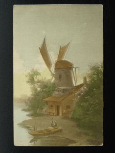 Netherlands Dutch OLD WINDMILL Watercolour Study - Old Postcard by The O.I.A.