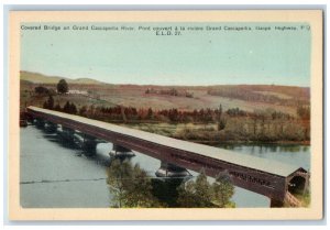 c1940's Covered Bridge Grand Cascapedia River Gaspe Highway PQ Canada Postcard
