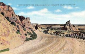 SD, South Dakota ROAD in CEDAR PASS Badlands National Monument  c1940's Postcard
