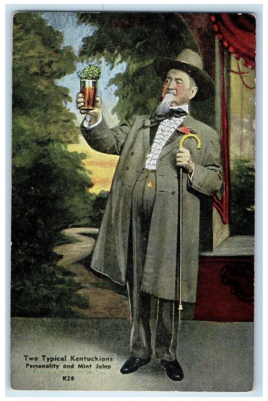 c1940's Two Typical Kentuckians Personality And Mint Julep Whiskey Postcard