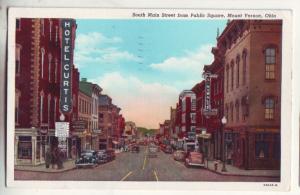 P856 1945 busy street scene many cars signs etc south main st mount vernon ohio