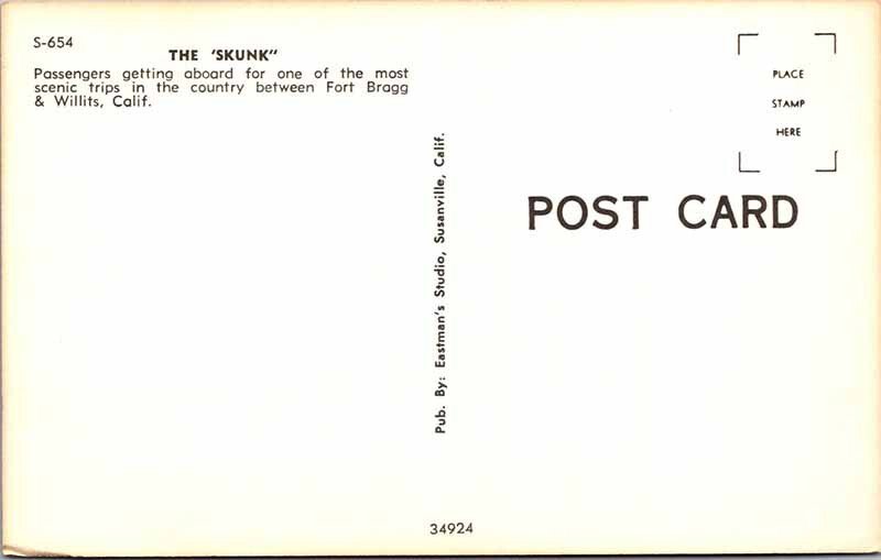 Postcard TRAIN SCENE Between Fort Bragg & Willits California CA AO1649