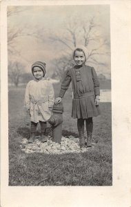 G2/ Interesting Real Photo RPPC Postcard c1910 Children Fire Plug Hydrant 22