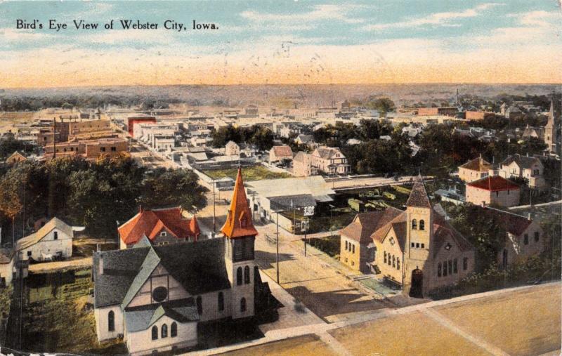 WEBSTER CITY IOWA BIRD'S EYE VIEW EDWARD McFARLANE POSTCARD 1910