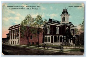 c1910 Consistory Buildings Corner Sixth Street Avenue Cedar Rapids Iowa Postcard