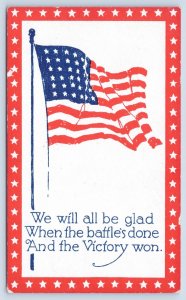 WWI Patriotic~Old Glory Flag~Red White Star Border~All Glad When Victory's Won