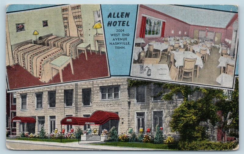 Postcard TN Nashville Allen Hotel Multiview Interior Room Dining Vintage M1