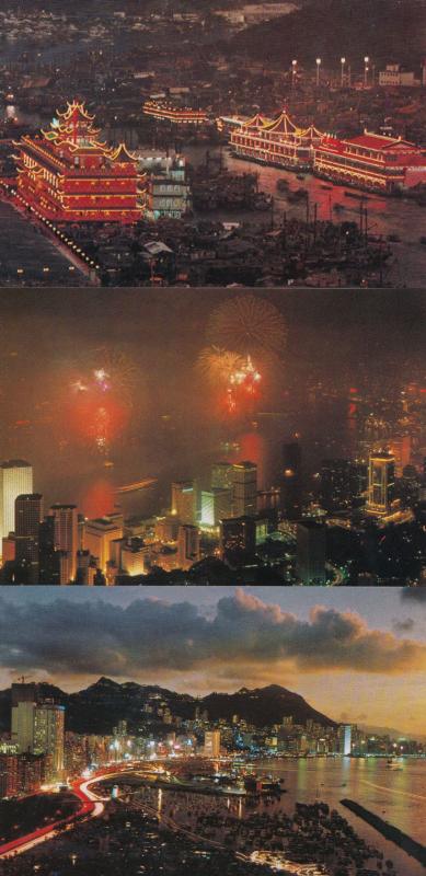 Hong Kong Victoria At Night Illuminations 3x Postcard s