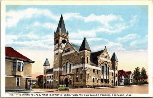 White Temple First Baptist Church Twelfth Taylor St Portland OR WB Postcard VTG 