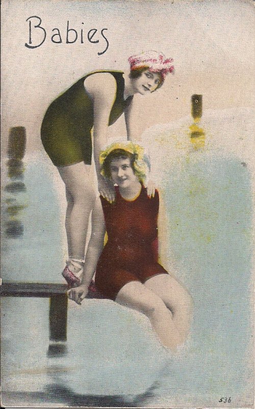 Two Beautiful Women, Swimsuits, Sexy Affectionate Girls, 1910, Lesbian Interest?