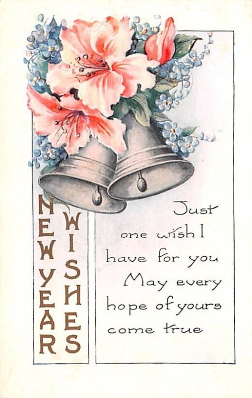 New Year Wishes Poem Bells & Flowers Writing on Back 