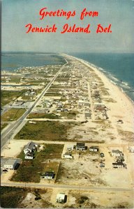 Vtg Greetings from Fenwick Island Delaware DE Aerial View Chrome Postcard