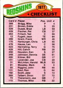 1977 Topps Football Card Checklist Washington Redskins sk21390