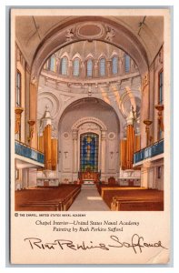 Autographed Ink Postcard Ruth Perkins Safford Chapel Interior Annapolis Maryland