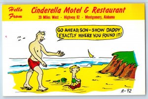 1940 Montgomery Alabama Postcard Hello Cinderella Motel Restaurant Go Ahead Son