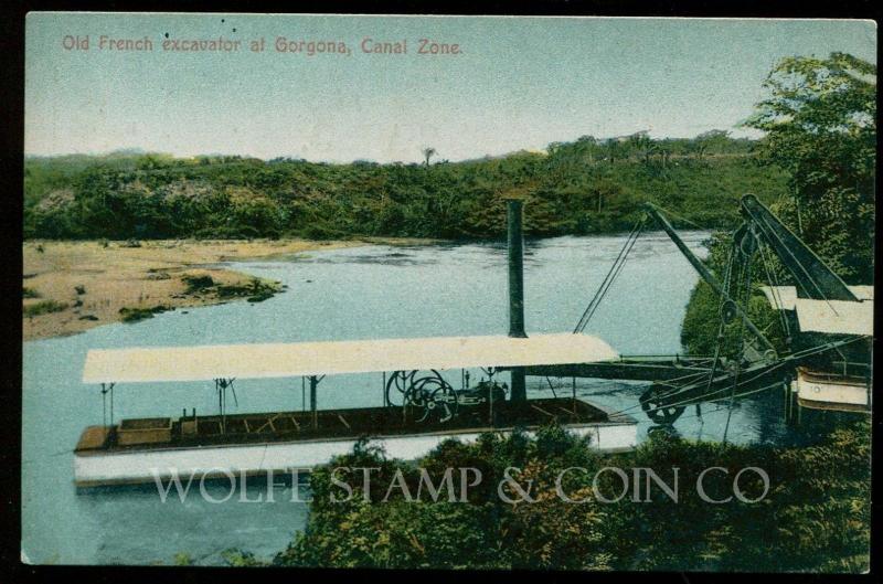 1914 Postcard Old French Excavator at Gorgona Panama Canal Zone B4039