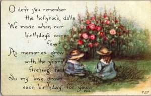 Vintage Postcard Birthday Greeting Poem Children Flowers KO3