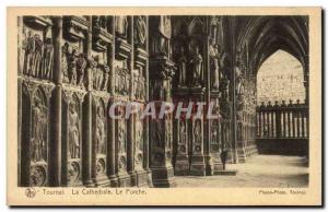 Old Postcard Belgium Tournai cathedral porch