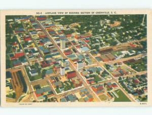 Linen AERIAL VIEW OF TOWN Greenville South Carolina SC n3939