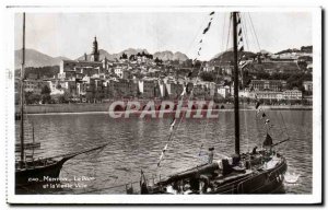 Old Postcard Menton Harbor and Old Town Boat