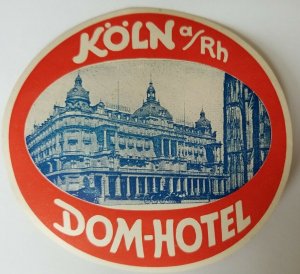 Vintage Baggage Luggage Label Decal Dom-Hotel Koln Germany On The Rhine - Horse 