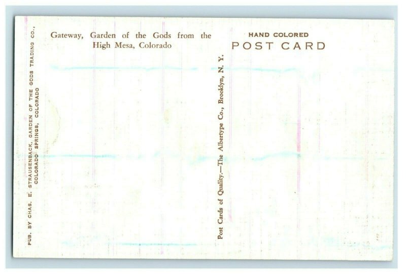 C.1910 Garden Of The Gods From High Mesa CO Hand Colored Postcard F63 