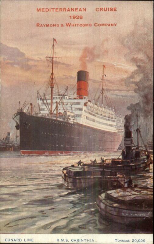 Cunard Line Steamship RMS Carinthia Raymond & Whitcomb Co Adv Overprint PC