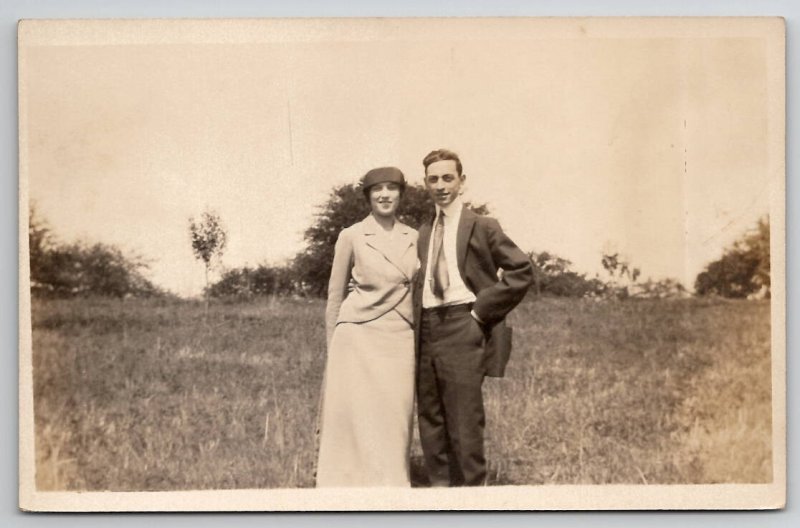 RPPC Handsome Young Man And Woman Photo In Field c1915 Postcard I33