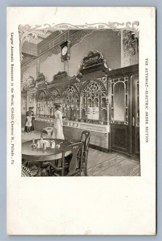 PHILADELPHIA PA CHESTNUT STR. AUTOMATIC RESTAURANT ADVERTISING ANTIQUE POSTCARD