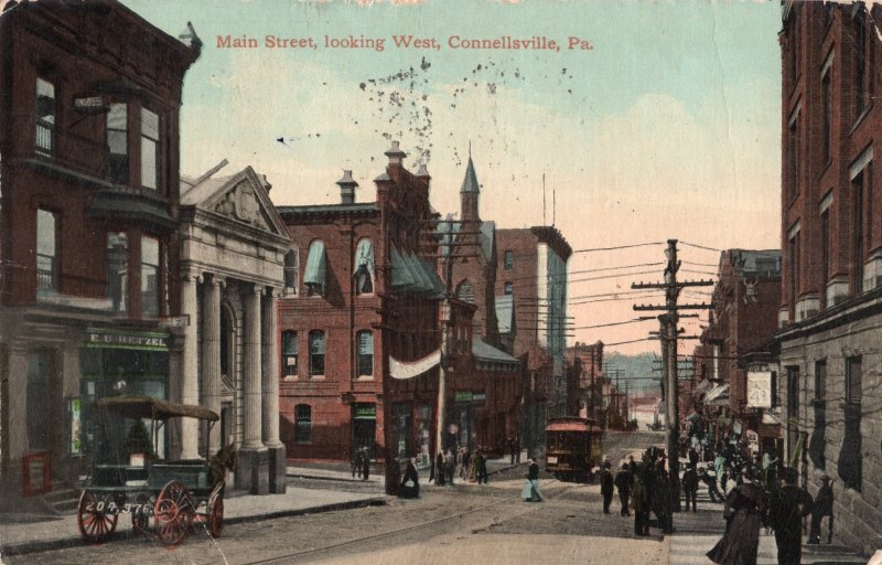 12456 Trolley on Main Street, Looking West, Connellsville, Pennsylvania 1911