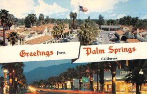 PALM SPRINGS, CA Large Letter Greetings Palm Canyon Drive '50s Vintage Postcard