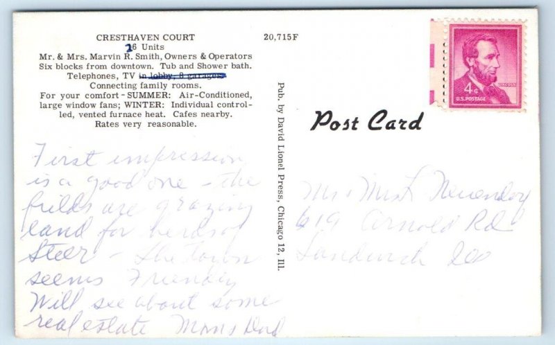 HARRISON, AR Arkansas ~ CRESTHAVEN COURT c1950s Car Roadside  Postcard