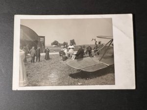 Mint RPPC Postcard Cover Airplane Field Barn Crowd Addressed to Salzburg Germany