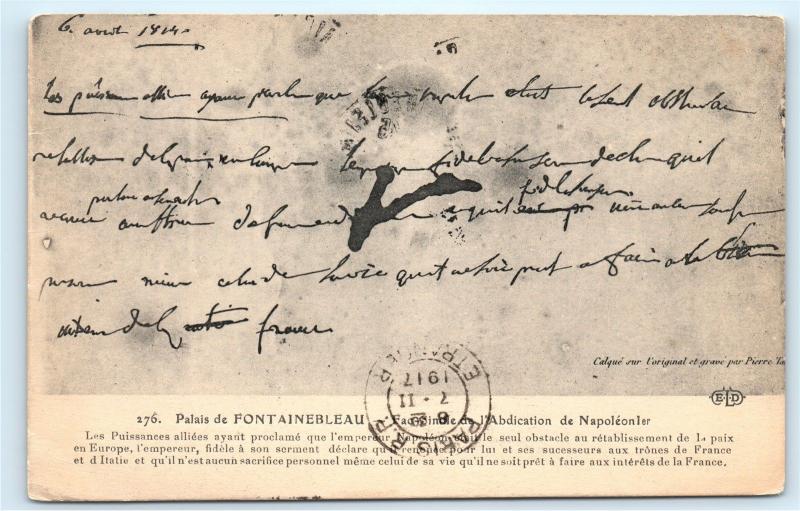 1917 Palais de Fontainebleau l'Abdication de Napoleon Napoleanler Postcard D09