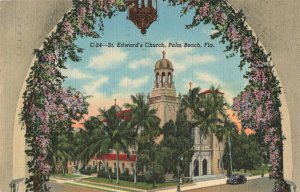 c.1954 Vintage Car St. Edward's Church Palm Beach Florida Postcard 2T6-40 