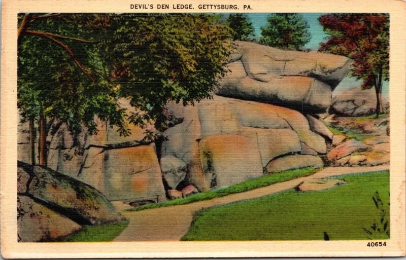 Devils Den Ledge Gettysburg PA Pennsylvania Linen Postcard UNP VTG Unused