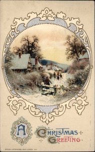 Christmas Village Villagers Embossed Winsch c1912 Postcard